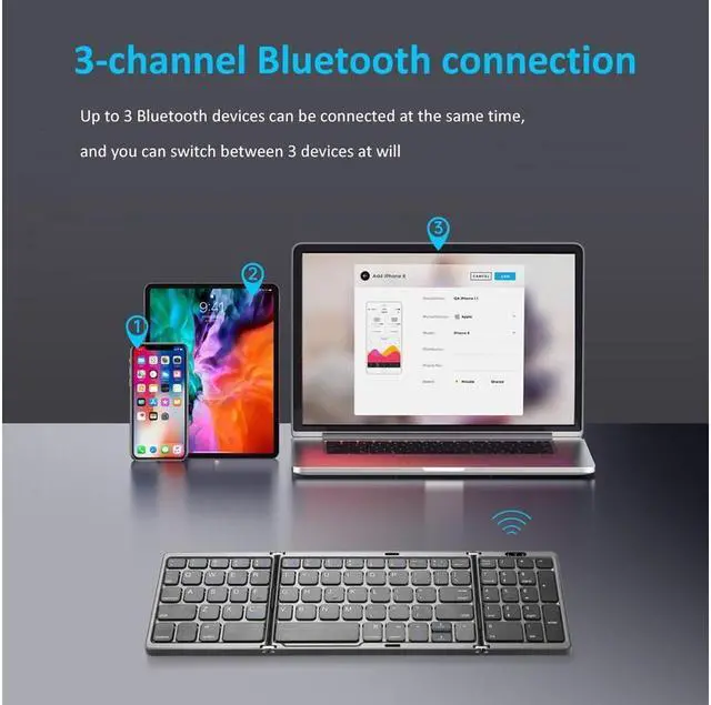 Alt view image 3 of 5 - KEHIPI B089T Foldable Bluetooth Keyboard Rechargeable with Touchpad(Silver)