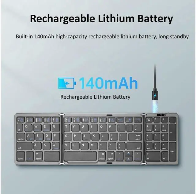 Alt view image 2 of 5 - KEHIPI B089T Foldable Bluetooth Keyboard Rechargeable with Touchpad(Silver)