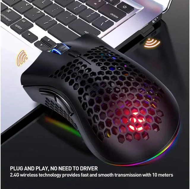 Alt view image 5 of 7 - KEHIPI Wireless Gaming Mouse Rechargeable USB PC Gaming Mouse RGB Backlit Mouse Ergonomic Optical Mice W/Honeycomb Shell for PC Computer Laptop Black