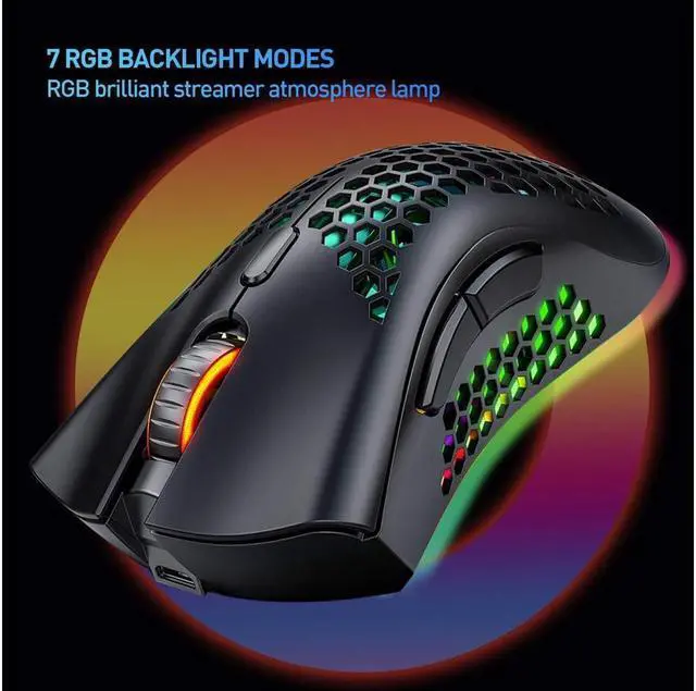 Alt view image 6 of 7 - KEHIPI Wireless Gaming Mouse Rechargeable USB PC Gaming Mouse RGB Backlit Mouse Ergonomic Optical Mice W/Honeycomb Shell for PC Computer Laptop Black