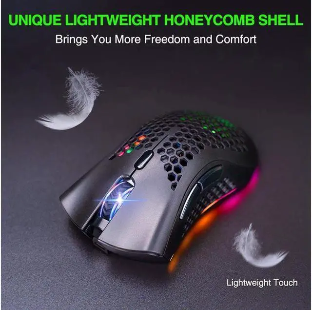 Alt view image 2 of 7 - KEHIPI Wireless Gaming Mouse Rechargeable USB PC Gaming Mouse RGB Backlit Mouse Ergonomic Optical Mice W/Honeycomb Shell for PC Computer Laptop Black