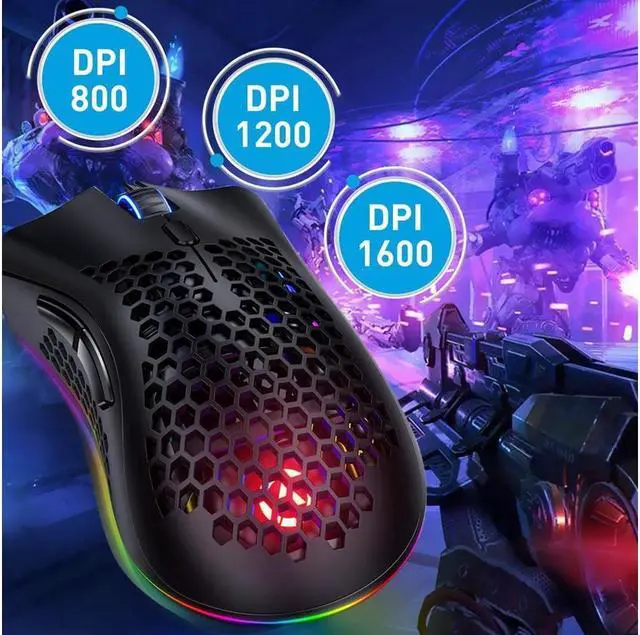 Alt view image 4 of 7 - KEHIPI Wireless Gaming Mouse Rechargeable USB PC Gaming Mouse RGB Backlit Mouse Ergonomic Optical Mice W/Honeycomb Shell for PC Computer Laptop Black
