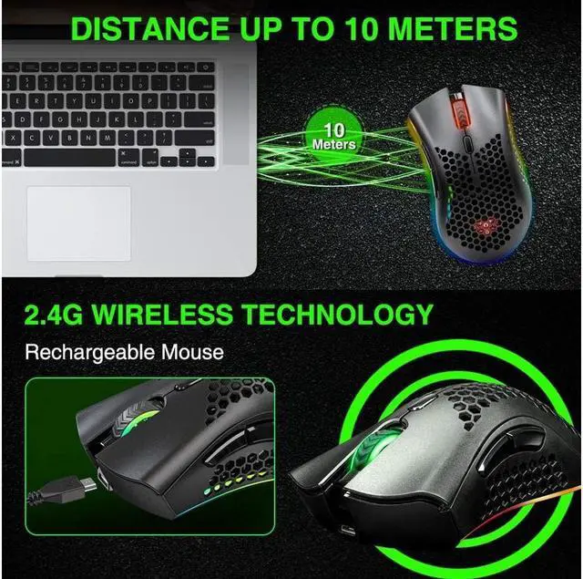 Alt view image 3 of 7 - KEHIPI Wireless Gaming Mouse Rechargeable USB PC Gaming Mouse RGB Backlit Mouse Ergonomic Optical Mice W/Honeycomb Shell for PC Computer Laptop Black