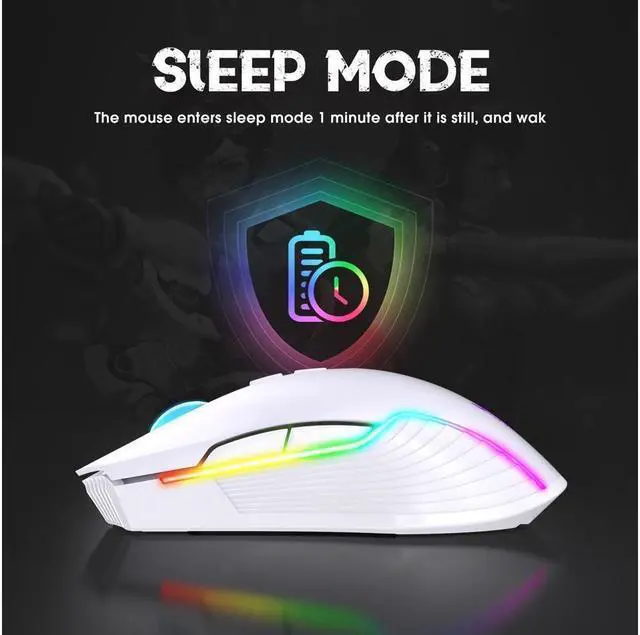 Alt view image 3 of 6 - KEHIPI RGB Wireless Gaming Mouse, Rechargeable Computer Mice with 5 Adjustable DPI Up to 3600, Ergonomic Laptop PC Mouse with 7 Buttons (Not Programmable) Compatible with Windows MAC Linux White