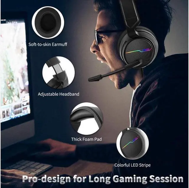 Alt view image 3 of 6 - KEHIPI Gaming Headset for PS4 PS5 Xbox One S- Over Ear Headphones with Noise Cancelling Microphone - LED Light Soft Earmuffs for PC Laptops Mobiles