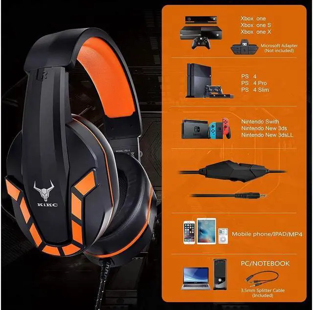 Alt view image 2 of 7 - KEHIPI PS4 Gaming Headset with Mic for Xbox One, PS5, PC, Mobile Phone and Notebook, Controllable Volume Gaming Headphones with Soft Earmuffs, Headphones for Kid