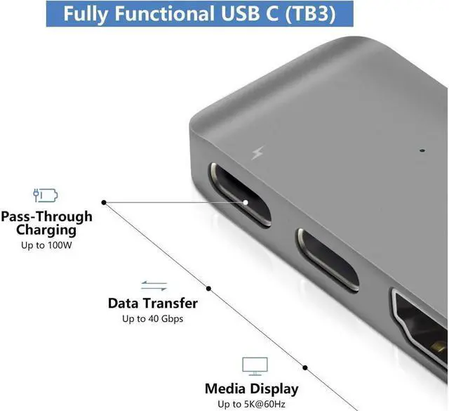 Alt view image 6 of 7 - KEHIPI Mini USB C Hub Adapter Dongle for MacBook Air M1 2021-2018 and MacBook Pro M1 2021-2016, with 4K HDMI, 100W PD, 40Gbps TB3 5K@60Hz, USB-C and 2 USB 3.0 (Gold)
