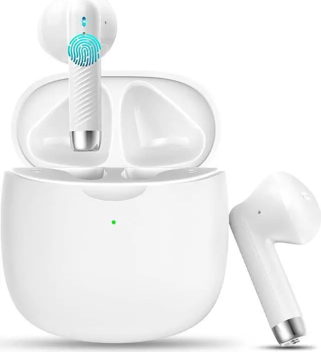 Main image of KEHIPI Wireless Bluetooth 5.3 Earbuds Stereo Bass, Headphones in Ear Noise Cancelling Mic, IP7 Waterproof Sports, 32H Playtime USB C Mini Charging Case Ear Buds for Android iOS White
