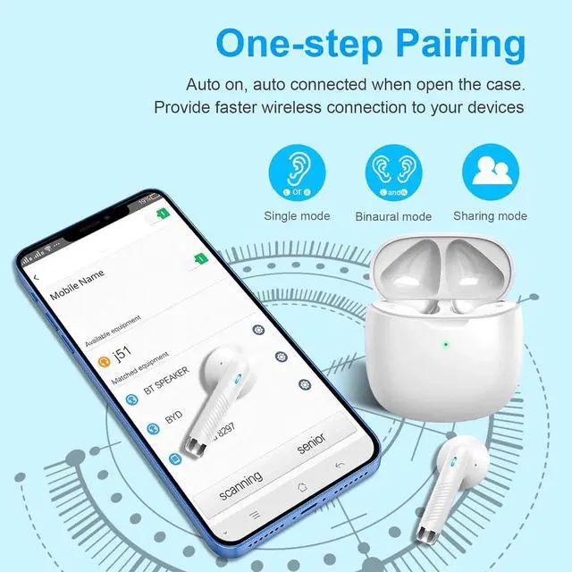Alt view image 6 of 7 - KEHIPI Wireless Bluetooth 5.3 Earbuds Stereo Bass, Headphones in Ear Noise Cancelling Mic, IP7 Waterproof Sports, 32H Playtime USB C Mini Charging Case Ear Buds for Android iOS White