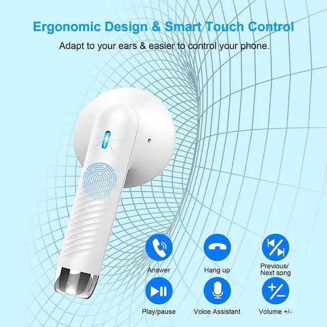 Alt view image 5 of 7 - KEHIPI Wireless Bluetooth 5.3 Earbuds Stereo Bass, Headphones in Ear Noise Cancelling Mic, IP7 Waterproof Sports, 32H Playtime USB C Mini Charging Case Ear Buds for Android iOS White