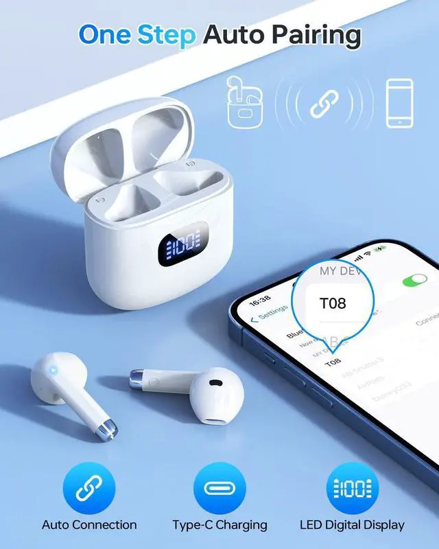 Alt view image 2 of 7 - KEHIPI Wireless Earbuds, Bluetooth 5.3 Headphones 40Hrs Playtime with Charging Case, IPX5 Waterproof Stereo in-Ear Earphones with Microphone for iPhone Android Cell Phone Sports Workout Gaming, White
