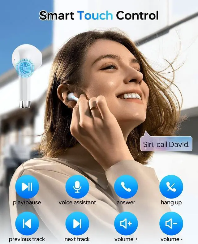 Alt view image 6 of 7 - KEHIPI Wireless Earbuds, Bluetooth 5.3 Headphones 40Hrs Playtime with Charging Case, IPX5 Waterproof Stereo in-Ear Earphones with Microphone for iPhone Android Cell Phone Sports Workout Gaming, White