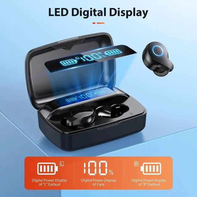 Alt view image 2 of 6 - KEHIPI Bluetooth Headphones Wireless Earbuds, 132Hr Playtime Sports Ear Buds with 1800mAh Digital Display Charging Case, IPX5 Waterproof Headset with Microphone Cordless Earphone for iPhone Android TV