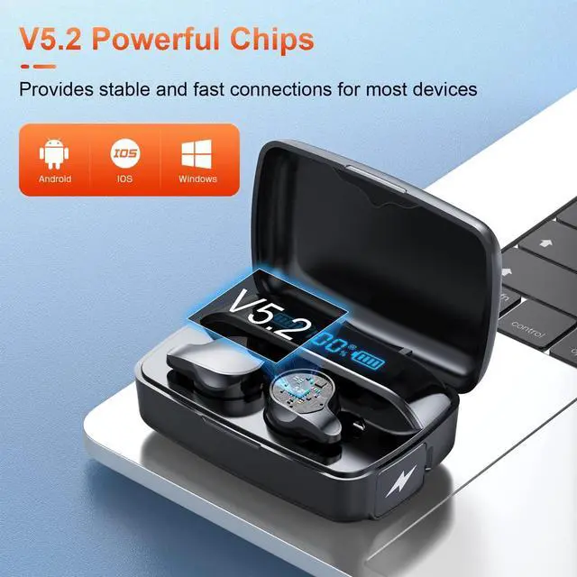 Alt view image 6 of 6 - KEHIPI Bluetooth Headphones Wireless Earbuds, 132Hr Playtime Sports Ear Buds with 1800mAh Digital Display Charging Case, IPX5 Waterproof Headset with Microphone Cordless Earphone for iPhone Android TV