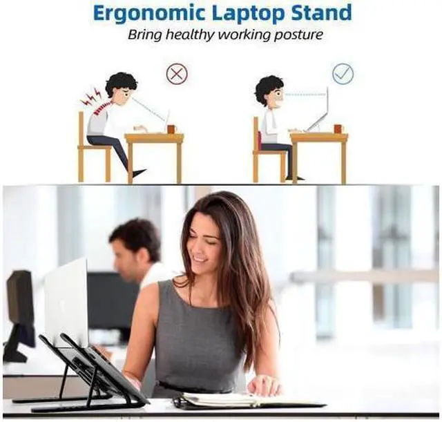 Alt view image 5 of 7 - KEHIPI Laptop Stand, Computer Stand for Laptop, Aluminium Laptop Riser, Ergonomic Laptop Holder Compatible with MacBook Air Pro, Dell XPS, More 10-17 Inch Laptops Work from Home-Sliver Black