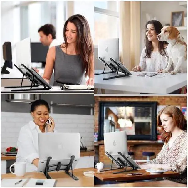 Alt view image 6 of 7 - KEHIPI Laptop Stand, Computer Stand for Laptop, Aluminium Laptop Riser, Ergonomic Laptop Holder Compatible with MacBook Air Pro, Dell XPS, More 10-17 Inch Laptops Work from Home-Sliver Black