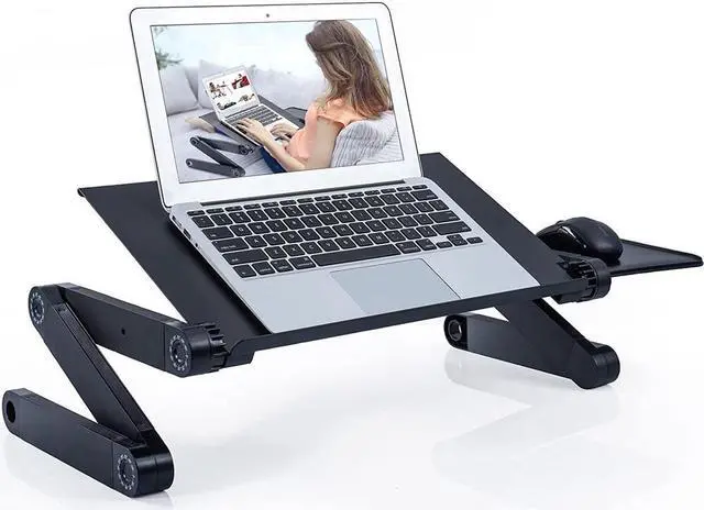 Alt view image 4 of 7 - KEHIPI Adjustable Laptop Table, Laptop Stand for Bed Portable Lap Desk Foldable Laptop Workstation Notebook Riser with Mouse Pad Side Ergonomic Computer Tray Reading Holder TV Bed Tray Standing Desk