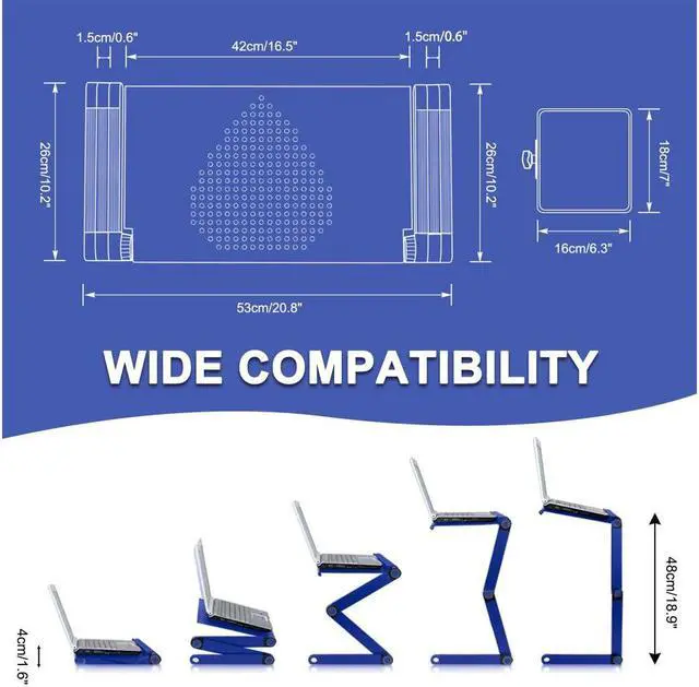 Alt view image 7 of 7 - KEHIPI Adjustable Laptop Table, Laptop Stand for Bed Portable Lap Desk Foldable Laptop Workstation Notebook Riser with Mouse Pad Side Ergonomic Computer Tray Reading Holder TV Bed Tray Standing Desk