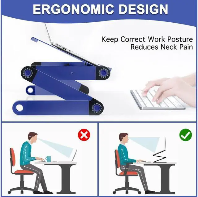 Alt view image 5 of 7 - KEHIPI Laptop Stands Adjustable Lap Desks Portable Laptop Bed Table with Cooling Fans & Mouse Pad for Couch, Bed, Sofa Blue