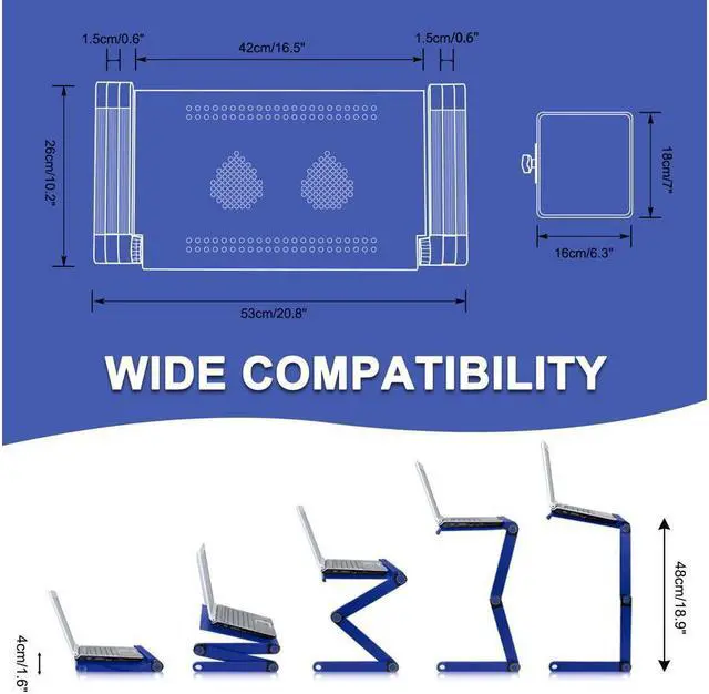 Alt view image 6 of 7 - KEHIPI Laptop Stands Adjustable Lap Desks Portable Laptop Bed Table with Cooling Fans & Mouse Pad for Couch, Bed, Sofa Blue