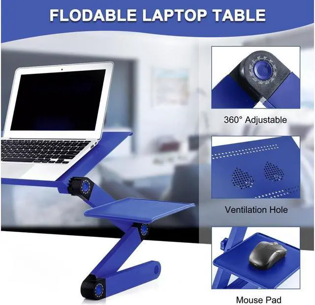 Alt view image 7 of 7 - KEHIPI Laptop Stands Adjustable Lap Desks Portable Laptop Bed Table with Cooling Fans & Mouse Pad for Couch, Bed, Sofa Blue