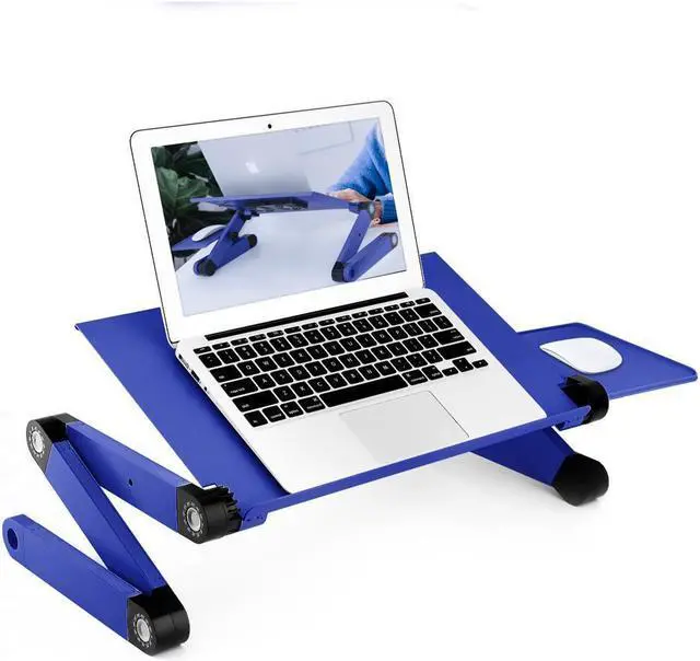 Alt view image 2 of 7 - KEHIPI Laptop Stands Adjustable Lap Desks Portable Laptop Bed Table with Cooling Fans & Mouse Pad for Couch, Bed, Sofa Blue