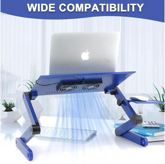 Alt view image 4 of 7 - KEHIPI Laptop Stands Adjustable Lap Desks Portable Laptop Bed Table with Cooling Fans & Mouse Pad for Couch, Bed, Sofa Blue