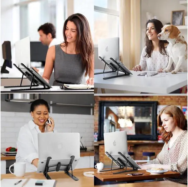 Alt view image 5 of 7 - KEHIPI Laptop Stand, Computer Stand for Laptop, Aluminium Laptop Riser, Ergonomic Laptop Holder Compatible with MacBook Air Pro, Dell XPS, More 10-17 Inch Laptops Work from Home-Sliver Black