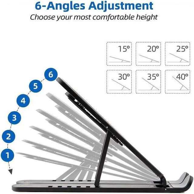 Alt view image 3 of 7 - KEHIPI Laptop Stand, Computer Stand for Laptop, Aluminium Laptop Riser, Ergonomic Laptop Holder Compatible with MacBook Air Pro, Dell XPS, More 10-17 Inch Laptops Work from Home-Sliver Black
