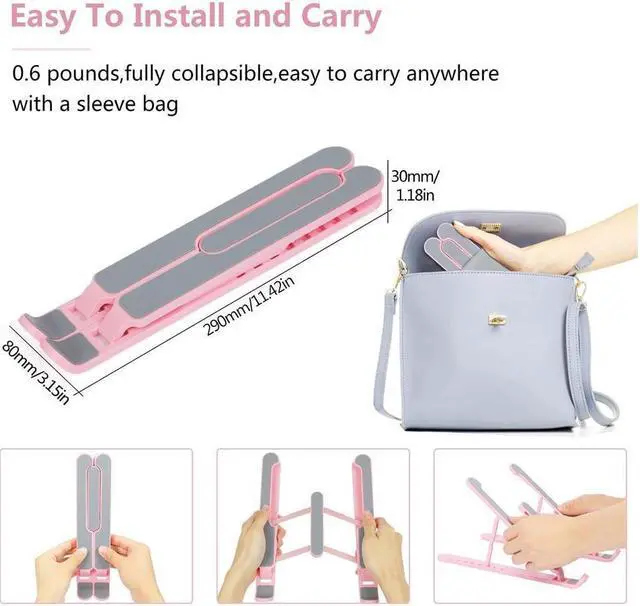 Alt view image 2 of 7 - KEHIPI Laptop Stand, Computer Stand for Laptop, Aluminium Laptop Riser, Ergonomic Laptop Holder Compatible with MacBook Air Pro, Dell XPS, More 10-17 Inch Laptops Work from Home-Sliver Pink