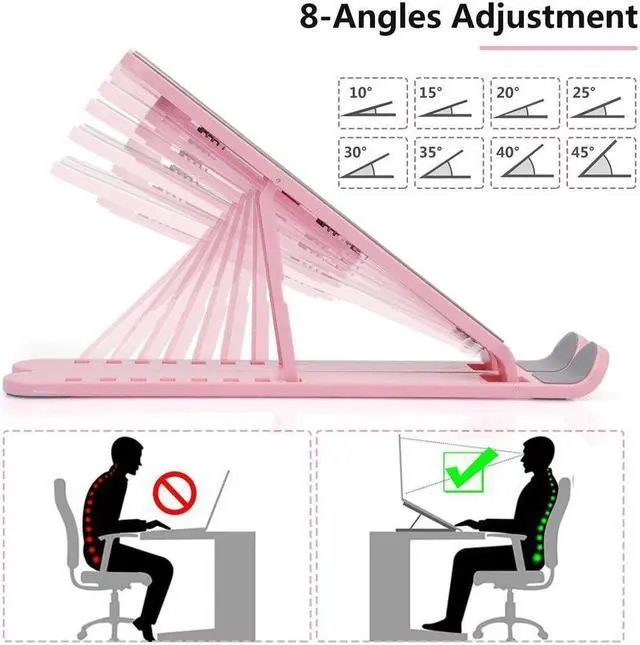 Alt view image 7 of 7 - KEHIPI Laptop Stand, Computer Stand for Laptop, Aluminium Laptop Riser, Ergonomic Laptop Holder Compatible with MacBook Air Pro, Dell XPS, More 10-17 Inch Laptops Work from Home-Sliver Pink