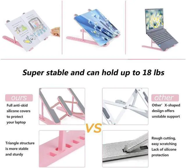 Alt view image 3 of 7 - KEHIPI Laptop Stand, Computer Stand for Laptop, Aluminium Laptop Riser, Ergonomic Laptop Holder Compatible with MacBook Air Pro, Dell XPS, More 10-17 Inch Laptops Work from Home-Sliver Pink
