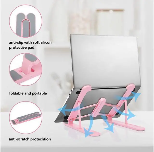 Alt view image 4 of 7 - KEHIPI Laptop Stand, Computer Stand for Laptop, Aluminium Laptop Riser, Ergonomic Laptop Holder Compatible with MacBook Air Pro, Dell XPS, More 10-17 Inch Laptops Work from Home-Sliver Pink