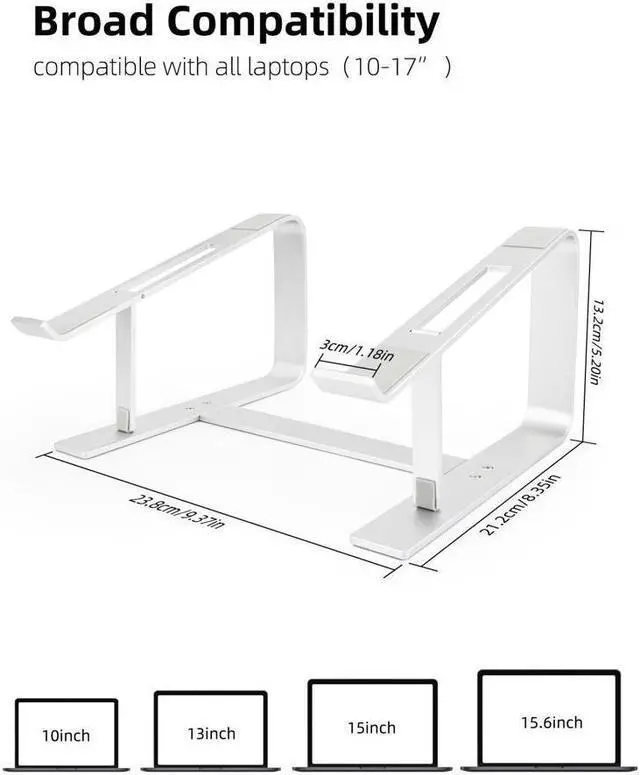 Alt view image 2 of 7 - KEHIPI Laptop Stand, Computer Stand for Laptop, Aluminium Laptop Riser, Ergonomic Laptop Holder Compatible with MacBook Air Pro, Dell XPS, More 10-17 Inch Laptops Work from Home-Sliver Silver White