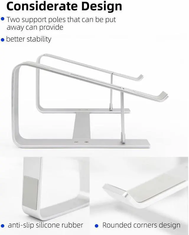 Alt view image 3 of 7 - KEHIPI Laptop Stand, Computer Stand for Laptop, Aluminium Laptop Riser, Ergonomic Laptop Holder Compatible with MacBook Air Pro, Dell XPS, More 10-17 Inch Laptops Work from Home-Sliver Silver White