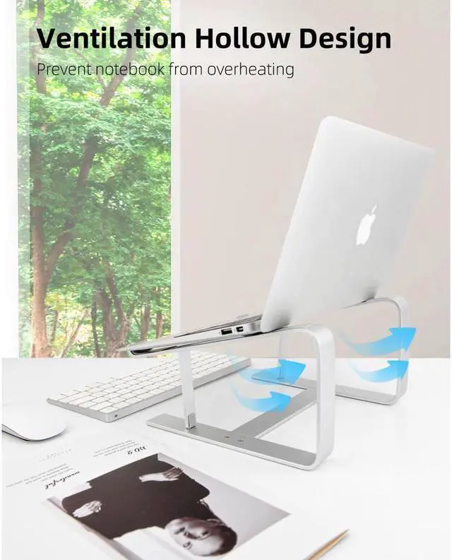 Alt view image 6 of 7 - KEHIPI Laptop Stand, Computer Stand for Laptop, Aluminium Laptop Riser, Ergonomic Laptop Holder Compatible with MacBook Air Pro, Dell XPS, More 10-17 Inch Laptops Work from Home-Sliver Silver White