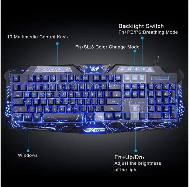 Alt view image 4 of 7 - KEHIPI Gaming Keyboard and Mouse,USB Wired Backlit Gaming Mouse and Keyboard Combo,Letters Glow