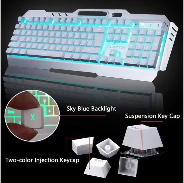 Alt view image 5 of 7 - KEHIPI Wireless Gaming Keyboard and Mouse,Rainbow Backlit Rechargeable Keyboard Mouse with 3800mAh Battery Metal Panel,Removable Hand Rest Mechanical Feel Keyboard and 7 Color Gaming Mute Mouse for PC