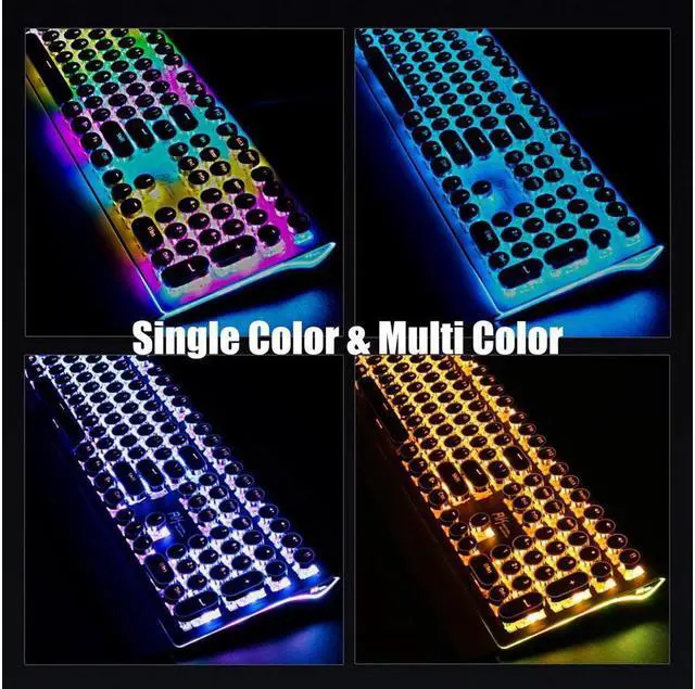 Alt view image 6 of 7 - KEHIPI Typewriter Style Mechanical Gaming Keyboard with True RGB Backlit Collapsible Wrist Rest 108-Key Blue Switch Retro Round Keycap, Black