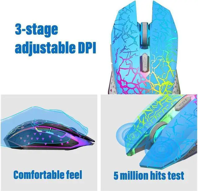 Alt view image 5 of 6 - KEHIPI Wireless Gaming Keyboard and Mouse Combo,61 Key Rainbow Backlit Keyboard with Rechargeable 4000mAh,Mechanical Feel,Ergonomic,Quiet,RGB Mute Mice and Mousepad for PS4,Xbox One,Desktop,PC Black