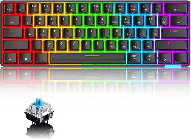 Main image of KEHIPI 60% Wireless Mechanical Gaming Keyboard with Rainbow RGB Backlight Compact 61 Key Ergonomic Rechargeable Anti-ghosting Bluetooth 5.0 Type-C USB Wired for Typist PC Laptop Mac Gamer