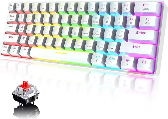 Main image of KEHIPI 60% Wireless Mechanical Gaming Keyboard with Rainbow RGB Backlight Compact 61 Key Ergonomic Rechargeable Anti-ghosting Bluetooth 5.0 Type-C USB Wired for Typist PC Laptop Mac Gamer White
