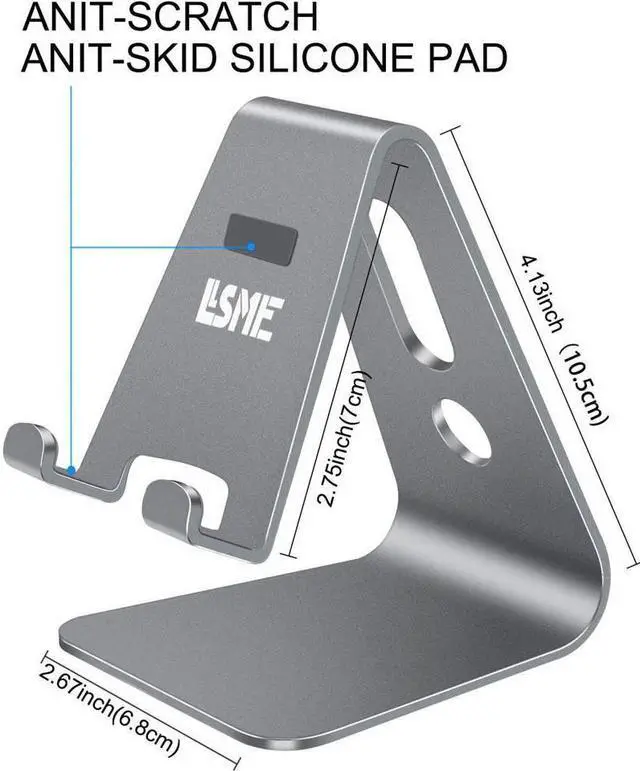 Alt view image 4 of 7 - KEHIPI Cell Phone Stand, Phone Holder, Cradle, Dock, Aluminum Desktop Stand Compatible with All Mobile Phone, iPhone, iPad Air/Mini - Grey