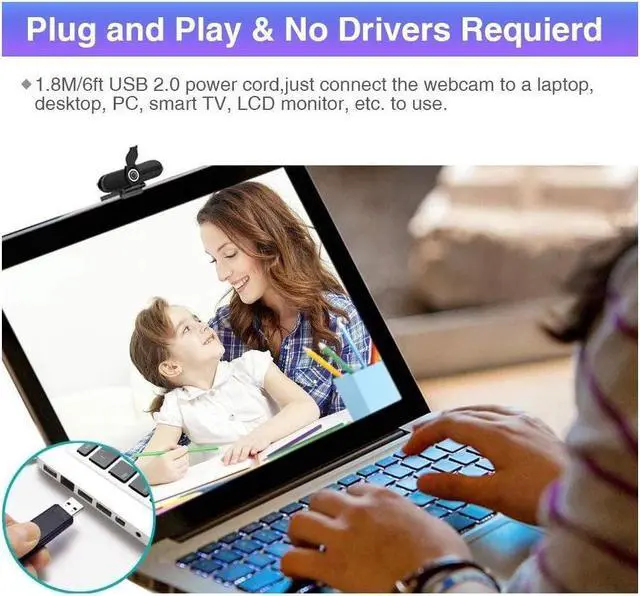 Alt view image 4 of 7 - KEHIPI 4K Webcam with Microphone,8 Megapixel Web Cam,Ultra HD Web Camera for Computers,Webcam for Laptop Desktop,USB Webcam with Privacy Cover,Pro Streaming Webcam for Video Calling