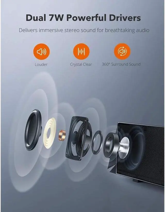 Alt view image 3 of 6 - KEHIPI Gaming Computer Speaker, Dual Powerful 7W Drivers PC Soundbar, Colorful RGB Light, Wireless Bluetooth 5.0 or 3.5mm AUX-in Connection, Stereo Audio Computer Sound Bar for Desktop