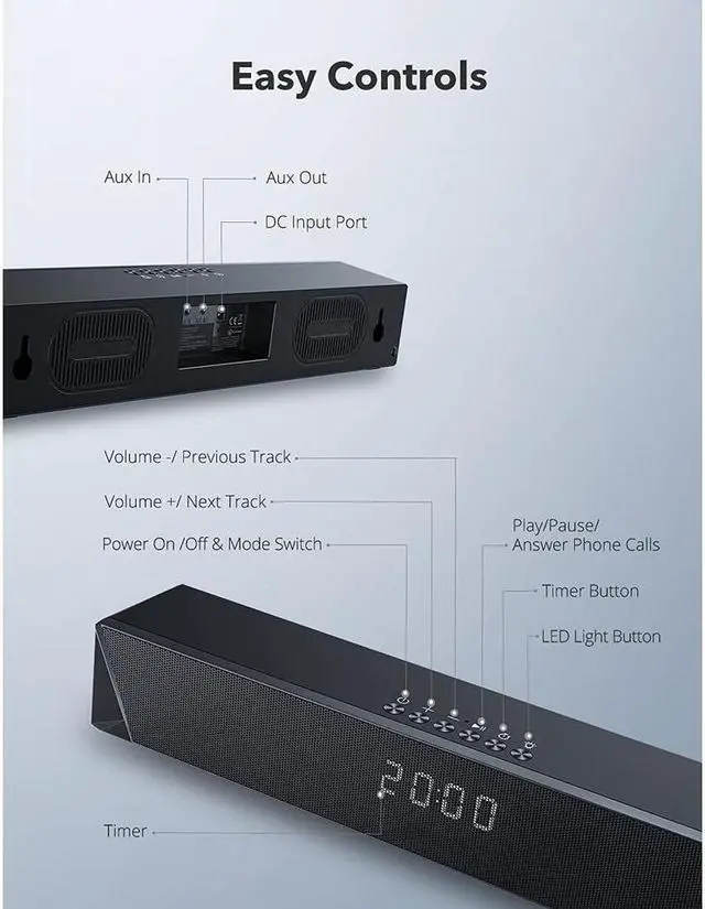 Alt view image 4 of 6 - KEHIPI Gaming Computer Speaker, Dual Powerful 7W Drivers PC Soundbar, Colorful RGB Light, Wireless Bluetooth 5.0 or 3.5mm AUX-in Connection, Stereo Audio Computer Sound Bar for Desktop