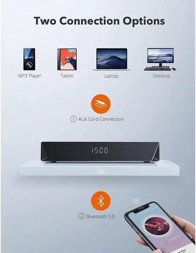 Alt view image 5 of 6 - KEHIPI Gaming Computer Speaker, Dual Powerful 7W Drivers PC Soundbar, Colorful RGB Light, Wireless Bluetooth 5.0 or 3.5mm AUX-in Connection, Stereo Audio Computer Sound Bar for Desktop