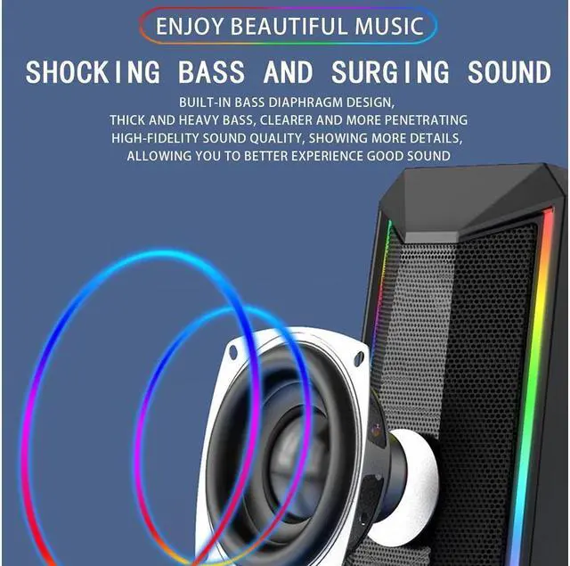 Alt view image 3 of 6 - KEHIPI Computer Speakers, RGB Color LED Light-Emitting Speakers, USB2.0 Channel PC Speakers, Stereo subwoofer Computer Speakers, Suitable for PC MP3 MP4 Mobile Phone Tablet Notebook Desktop Computer