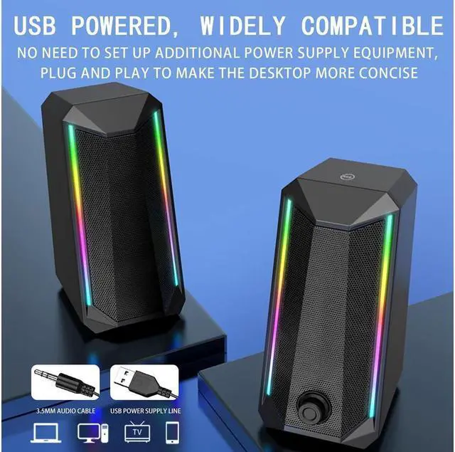 Alt view image 2 of 6 - KEHIPI Computer Speakers, RGB Color LED Light-Emitting Speakers, USB2.0 Channel PC Speakers, Stereo subwoofer Computer Speakers, Suitable for PC MP3 MP4 Mobile Phone Tablet Notebook Desktop Computer