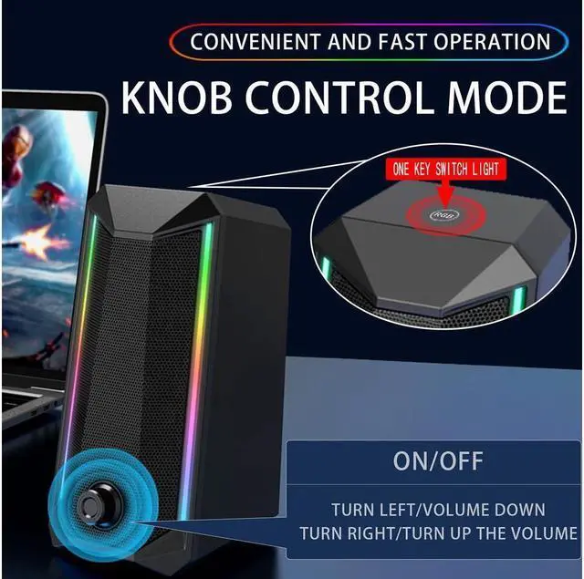 Alt view image 4 of 6 - KEHIPI Computer Speakers, RGB Color LED Light-Emitting Speakers, USB2.0 Channel PC Speakers, Stereo subwoofer Computer Speakers, Suitable for PC MP3 MP4 Mobile Phone Tablet Notebook Desktop Computer